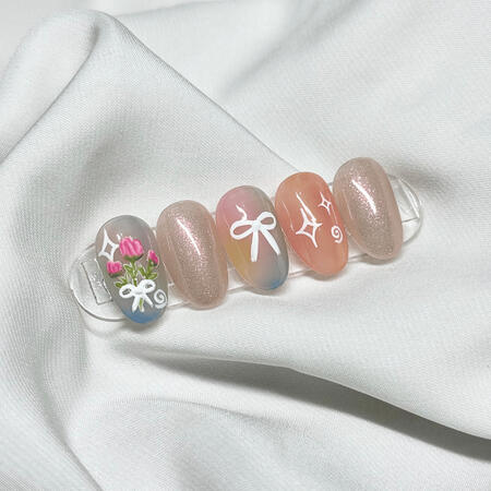 flowery korean nail